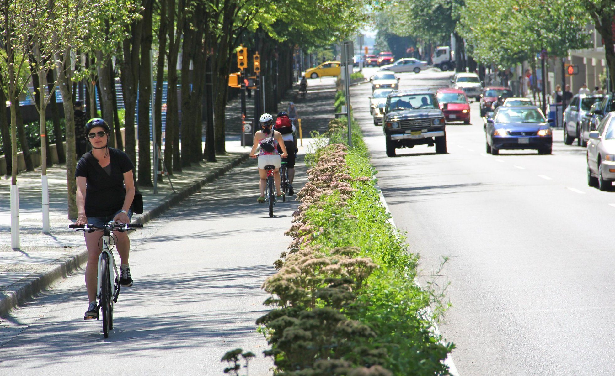 designated bike lane on hornby street in vancouver, bc