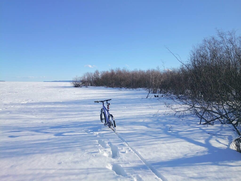 A bike in the snow. 