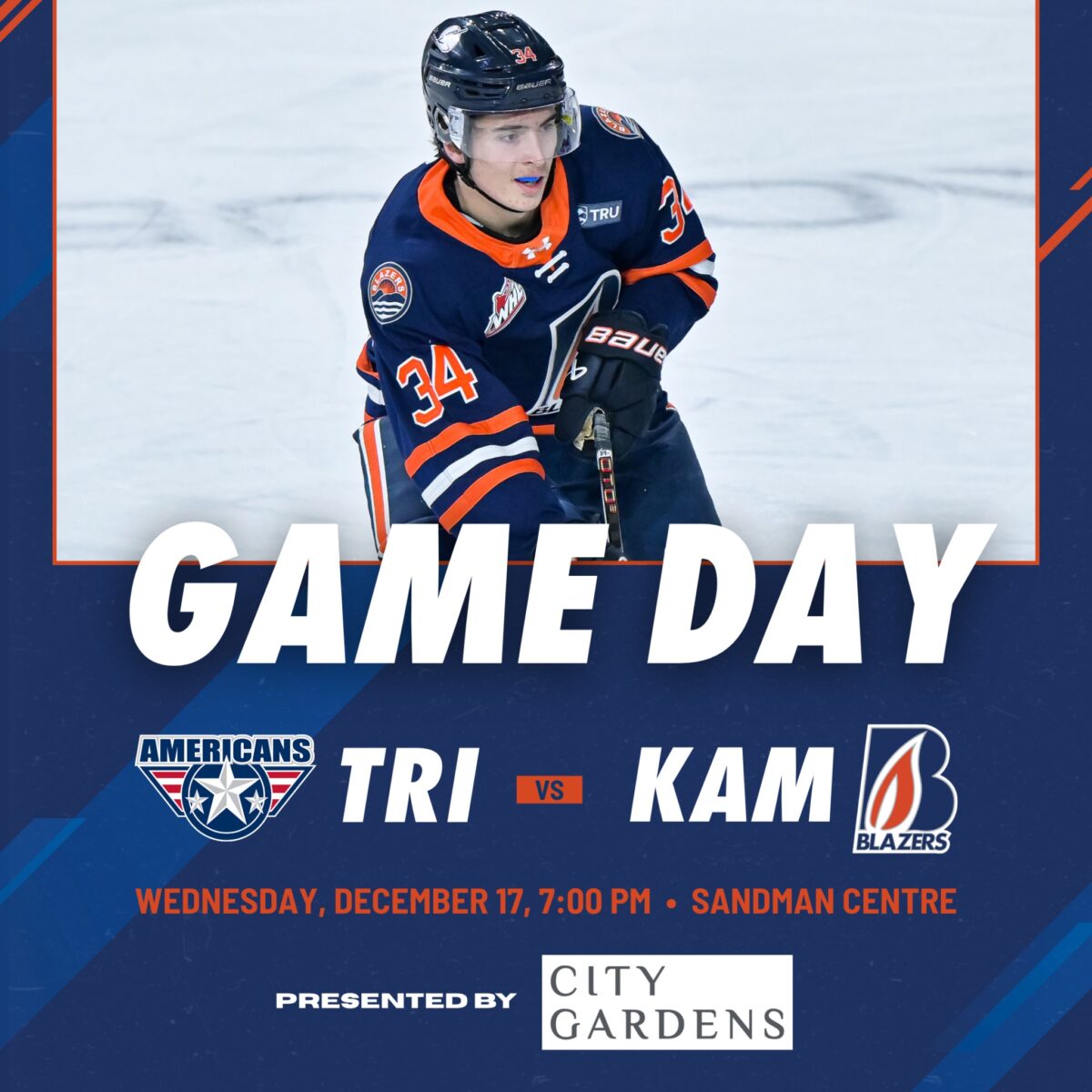 BLAZERS HOST TRI-CITY AMERICANS AT SANDMAN CENTRE