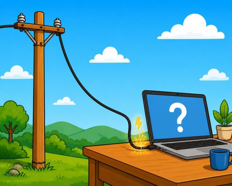 Power line leading to laptop